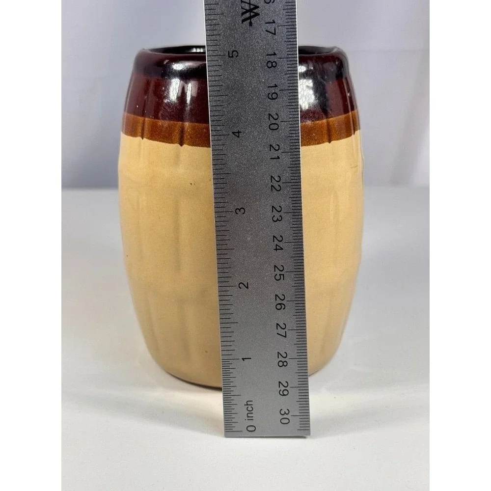 Vintage Brown Tan Stoneware Crock Utensil Holder‎ 5